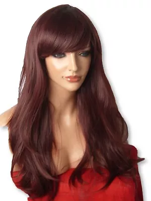 Red Brown Long Real Natural Fashion Wavy Curly Womens Fashion Full Wig C18 • £12.99