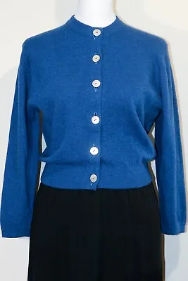 $36 • Buy 1950s Caerlee For Saks Fifth Avenue Blue Scottish Cashmere Cardigan Small