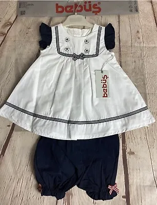 Baby Girls Bebus Sailor Dress And Bloomer Set Spanish Style Size 9 Months NEW • £14.99