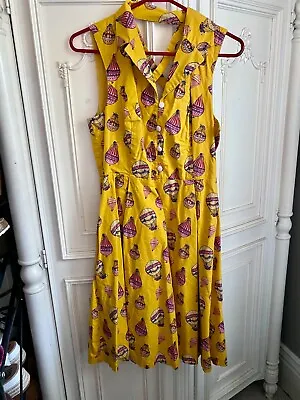 Modcloth Yellow Hot Air Balloon Patterned Sleeveless Dress Women's Size Large • $23