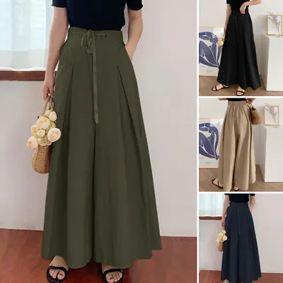 ZANZEA Womens Casual Wide Leg Long Culottes Pants Elastic Waist Chino Trousers  • $29.99