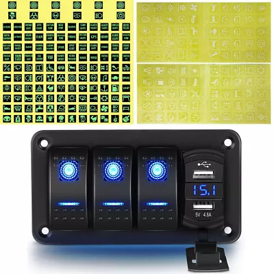 3 Gang Toggle Rocker Switch Panel USB Car Boat Marine RV Truck Blue LED 12V-24V • $20.96