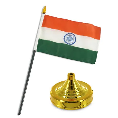 India 4 X6  Flag Desk Set Table Stick Gold Base Super Polyester • $6.94