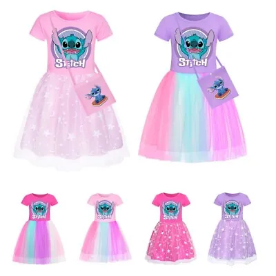 Kids Lilo And Stitch Princess Tutu Dress Halloween Costume Party Birthday Skirt • £10.89