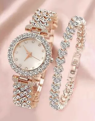 Watch And Bracelet Set Ladies Women Girls Fashion Wristwatch Gift • £9