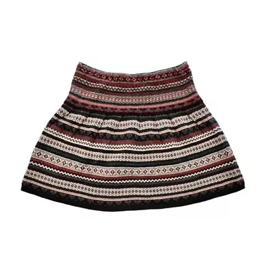 Vera Wang Princess Knit Skirt Junior Size M Fair Isle Pleated Striped Red Black • $13.93