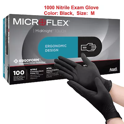 1000 Ansell Nitrile Exam Gloves Microflex MidKnight Touch BLACK 93-734 MEDIUM • $98.99