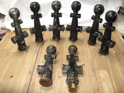 $250 • Buy 8-Antique Vintage Cast Iron Double Fence Ball Topper Finials Hitching Post Balls