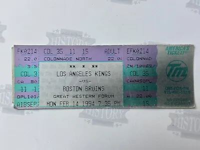 1994 Bruins LA Kings Ticket 2/14/94 Neely 2 Goals (50 Season) Gretzky 2 Assists • $20