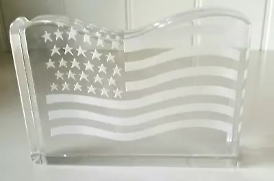 $40 • Buy Val St Lambert Crystal American Flag Paperweight Belgium W/ Original Box Vintage