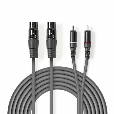 Nedis Stereo Twin 2x XLR Female To Twin Phono RCA Cable Lead Plug Mic 3m • £11.92