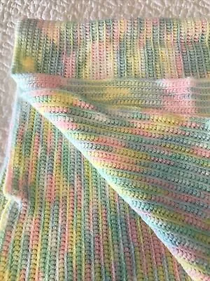 Handmade Crochet Baby Blanket Afghan Soft Pastel Colors 44x40 Swaddle • $27.50
