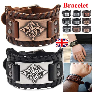 £5.99 • Buy Mens Handmade Leather Braided Surfer Wristband Bracelet Bangle Wrap CLEARANCE