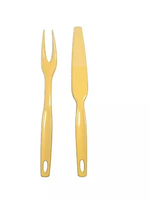 Vintage Foley Mustard Yellow Plastic Serving Meat Fork & Knife Kitchen Utensils • $13.59