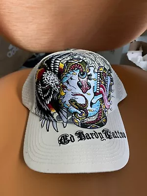 Ed Hardy Eagle Skull Snake Tattoo Artist Print Trucker Snapback Cap Hat Beige • $44.99