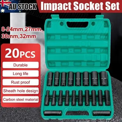 $36.99 • Buy Deep Impact Socket Tool Set 1/2  Inch Heavy Duty 8-32mm Metric Garage 20PCS AU