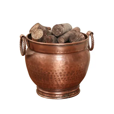 Fireside Fireplace Coal Bucket Wood Vintage Metal Log Holder Scuttle Kindling • £34.99