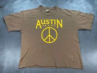 Vtg Brown Single Stitch AUSTIN TEXAS Chopped Midriff PEACE Sign Shirt XL BOXY • $24.50