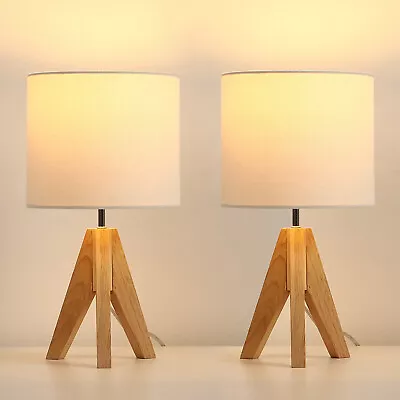 DEWENWILS 2 Pack Small Table Lamp Wooden Tripod Table Lamp For Living Room • $45.04