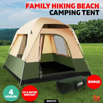 $96 • Buy Family Camping Tent 4 Person Hiking Beach Outdoor Tents Canvas Ripstop Green