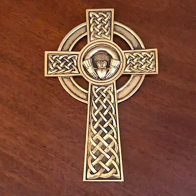 Gold Coloured Claddagh Celtic Wall Cross By Jeweled Cross Co / 2000 • £29.99