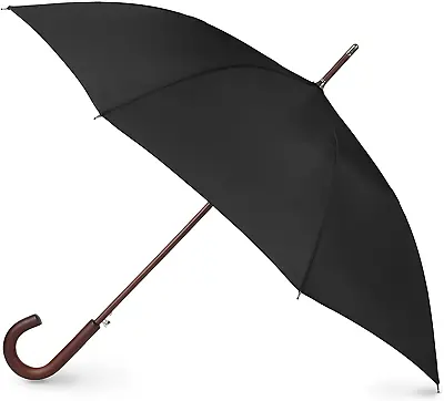 $33.33 • Buy Classic Umbrella Automatic Open Wooden Stick Windproof Folding Rain Black Strong