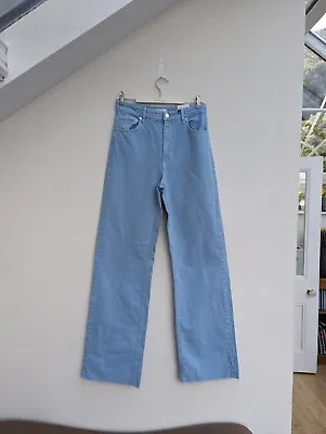 Zara Wide Leg Hi Rise Full Length Coloured Jeans UK 10 US 6 EU 38 BNWT  SKY BLUE • £28