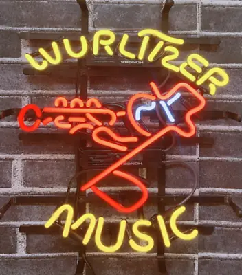 Wurlitzer Music Trumpet Jukeboxes 17 X14  Neon Light Lamp Sign Open Wall Decor • $122.49