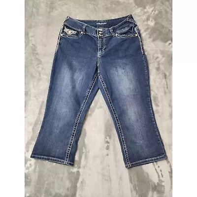 Maurices Size 18 Stretch Denim Crop Capri Double Button Jeans Sparkle Pockets • $21.99