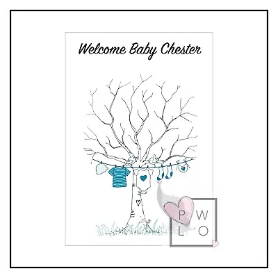 FINGER PRINT TREE A4 PRINT ‘Guestbook’ Baby Shower Christening -Elephant Design • £4.95