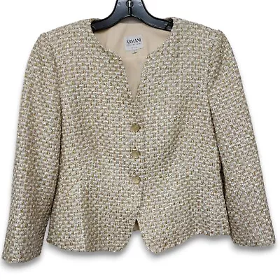 ARMANI COLLEZIONI Metallic Blazer Jacket Gold Silver Tweed Made In Italy Size 6 • $36