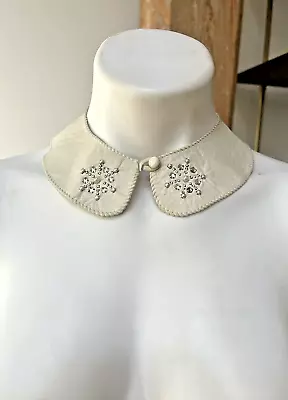 Vintage Women's Detachable Shirt Collar Faux Pearl Rhinestone Bling Leather Euc • $29.99