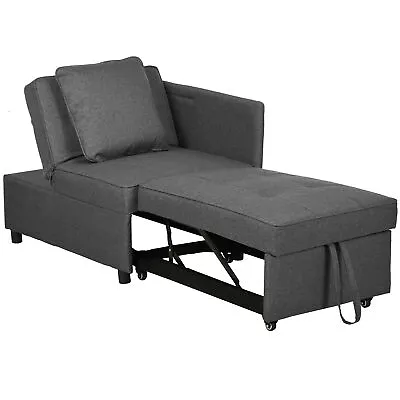 HOMCOM Folding Sleeper Sofa Bed Chair With Pillows Pocket Grey • £186.99