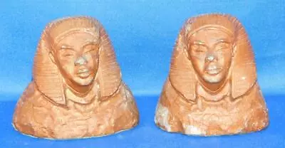 Vintage Egypt Pharaoh Face Cast Iron Bookends Pair Sphinx Egyptian Revival • $36.69