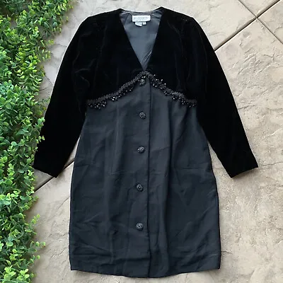 Vtg Morton Myles Warrens Velvet Beaded Fringe Buttoned Formal Dress Black Size 8 • $47.99