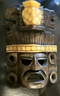 Mexico AZTEC MAYAN Carved Wood Mask ~ 2-Tone Snake Big Cat Pot Headdress       • $35