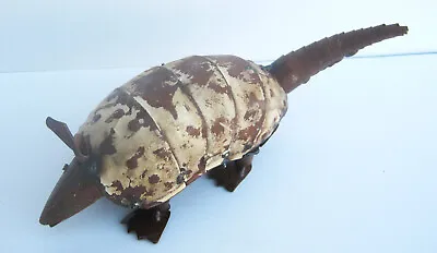 Metal Art Armadillo Sculpture 8 1/2  Long Yard Art Animal Figure White Patina • $23.50