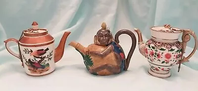 LOT 3 Miniature Resin Teapots By NINI Monkey Red Birds & Floral Themes 3.75 H • $15