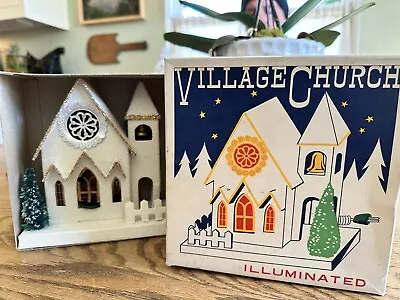 Vintage  World Wide Christmas Village Church Illuminated  Mica W/Box • $42