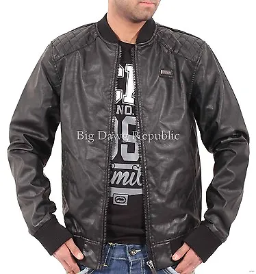 Ecko Mens College Varsity Bomber Black Quilted Designer Faux Leather Jacket Club • $83.96