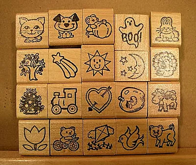  STAMPETTES - Wood Mounted Rubber Stamps - Animals & Objects • $1.50