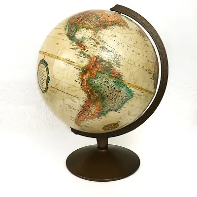 Vintage 80s Muted Multi-colored Spinning World Globe 16  Full Size Geography • $48