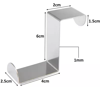 X2 Over Door Hook Stainless Steel Reversible Cupboard Drawer Metal Hooks Hanger • £2.79