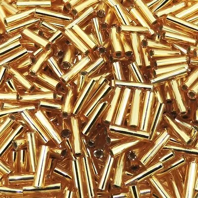 Miyuki Bugle Beads Size #2 6mm 17 Gram Tube Silver Lined Gold MIBGL2-062 • $4.29