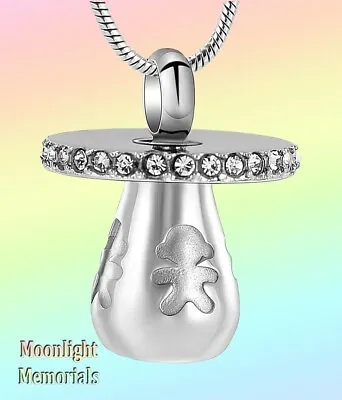 New Baby Pacifier Cremation Urn Keepsake Ashes Memorial Necklace • $14.95