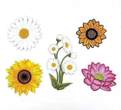 Daisy Lotus Sunflower Embroidered Iron On Sew On Patch Badge • £2.75