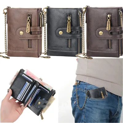 Men's Leather Bifold Wallet Snap Zip Wallet Coin Purse Credit Card Holder Purse • $12.17