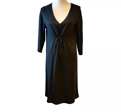 Eileen Fisher Womens M Dark Gray Merino Wool Front Cinch Drawstring V-Neck Dress • $54.87
