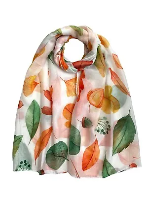 Leaves Print Scarf Women Light Weight Lovely Large Size Hijab Shawl Snood • £3.99