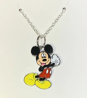 Silver Disney Mickey Mouse Double Sided Pendant On Silver Necklace Chain!! • $9.25